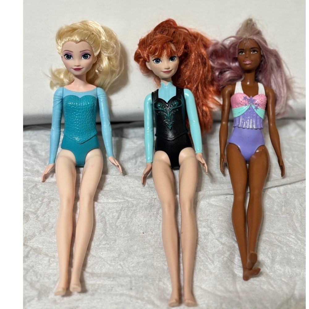 Disney Frozen Anna Elsa &‎ Barbie Doll Lot Mattel HLW49 2022 2017 3 Piece Set